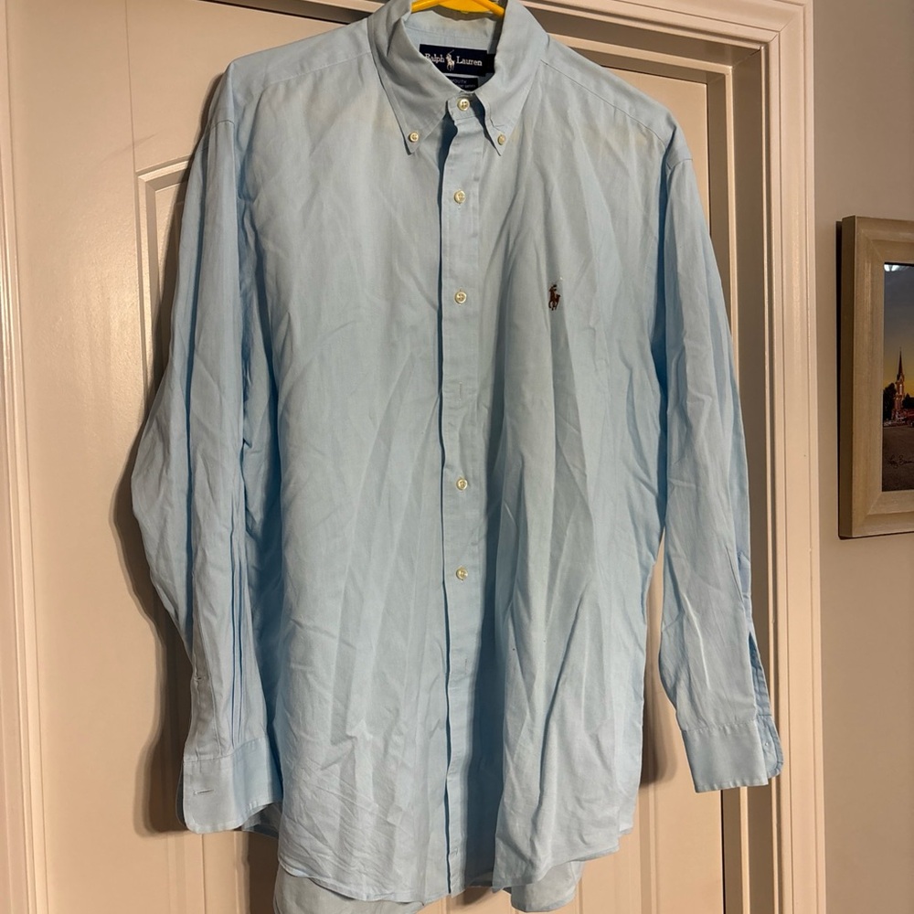 Ralph Lauren Dress Shirt Men's 16/33 Yarmouth 100% Cotton Light Blue, Pony